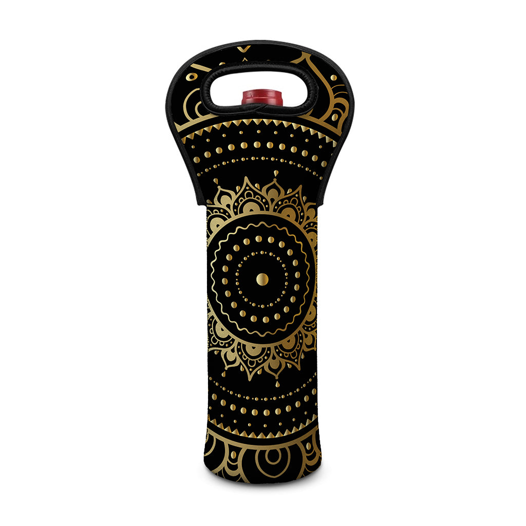 Black And Gold Mandala Print Single Neoprene Wine Tote