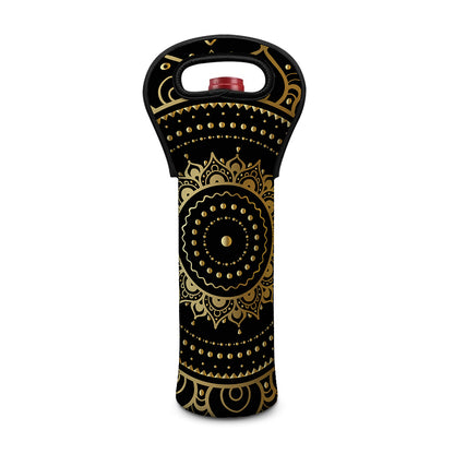 Black And Gold Mandala Print Single Neoprene Wine Tote
