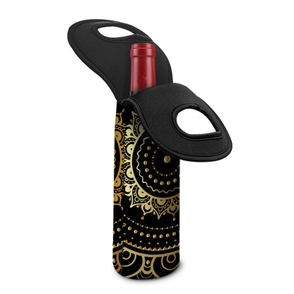 Black And Gold Mandala Print Single Neoprene Wine Tote