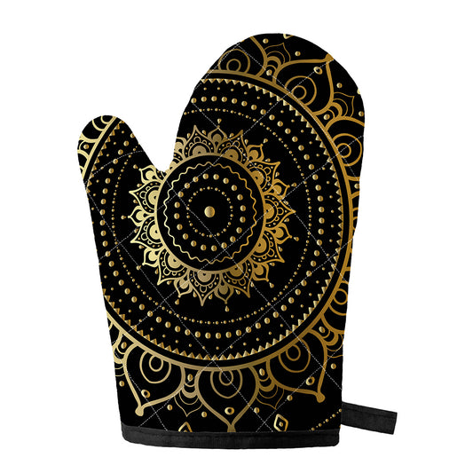 Black And Gold Mandala Print Single Oven Mitt