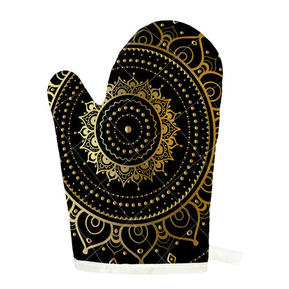Black And Gold Mandala Print Single Oven Mitt