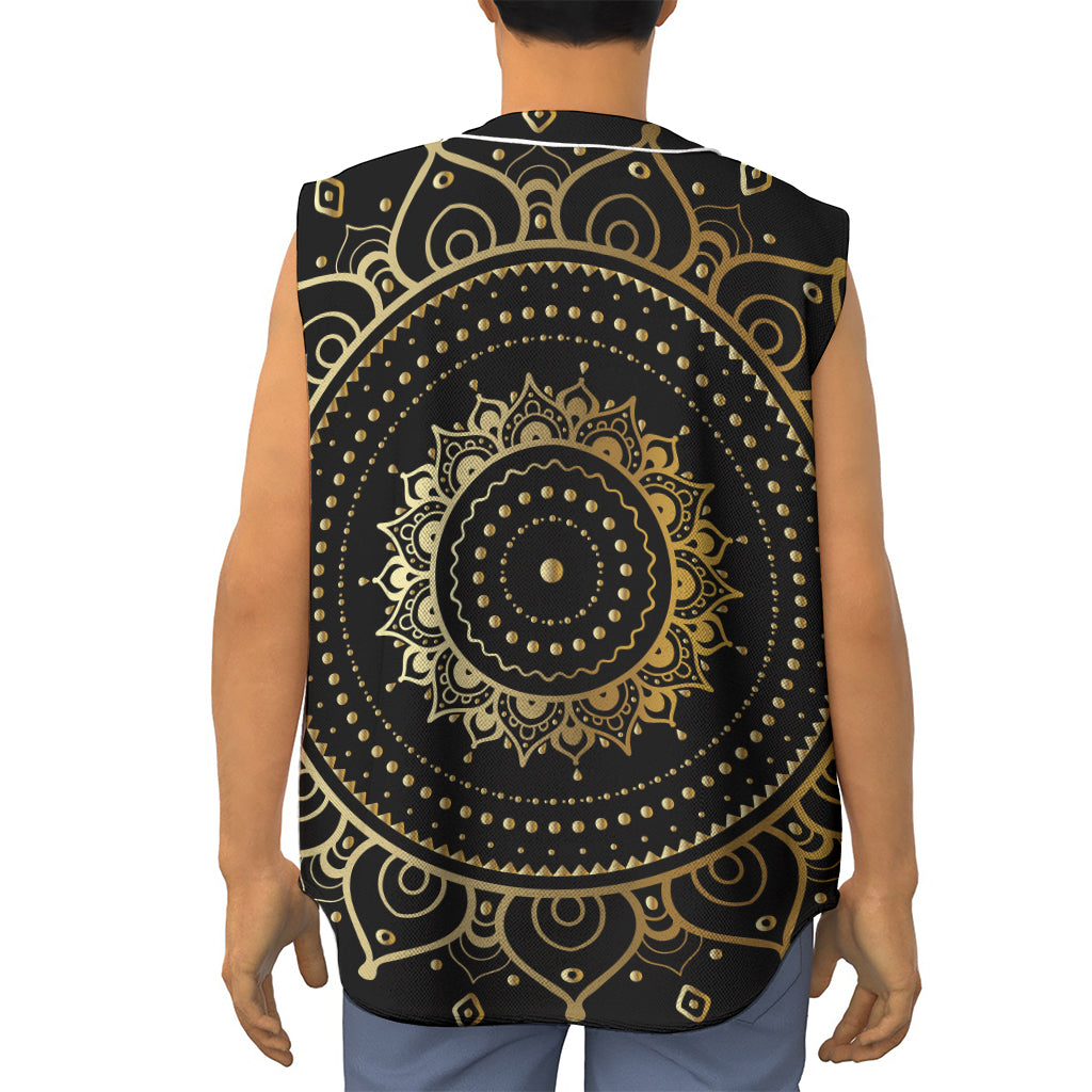 Black And Gold Mandala Print Sleeveless Baseball Jersey