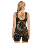 Black And Gold Mandala Print Sleeveless One Piece Swimsuit