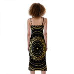 Black And Gold Mandala Print Slim Fit Midi Cami Dress