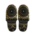 Black And Gold Mandala Print Slippers