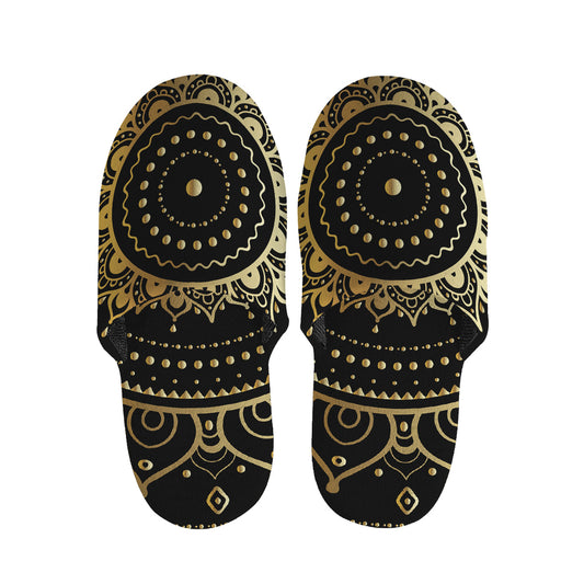 Black And Gold Mandala Print Slippers