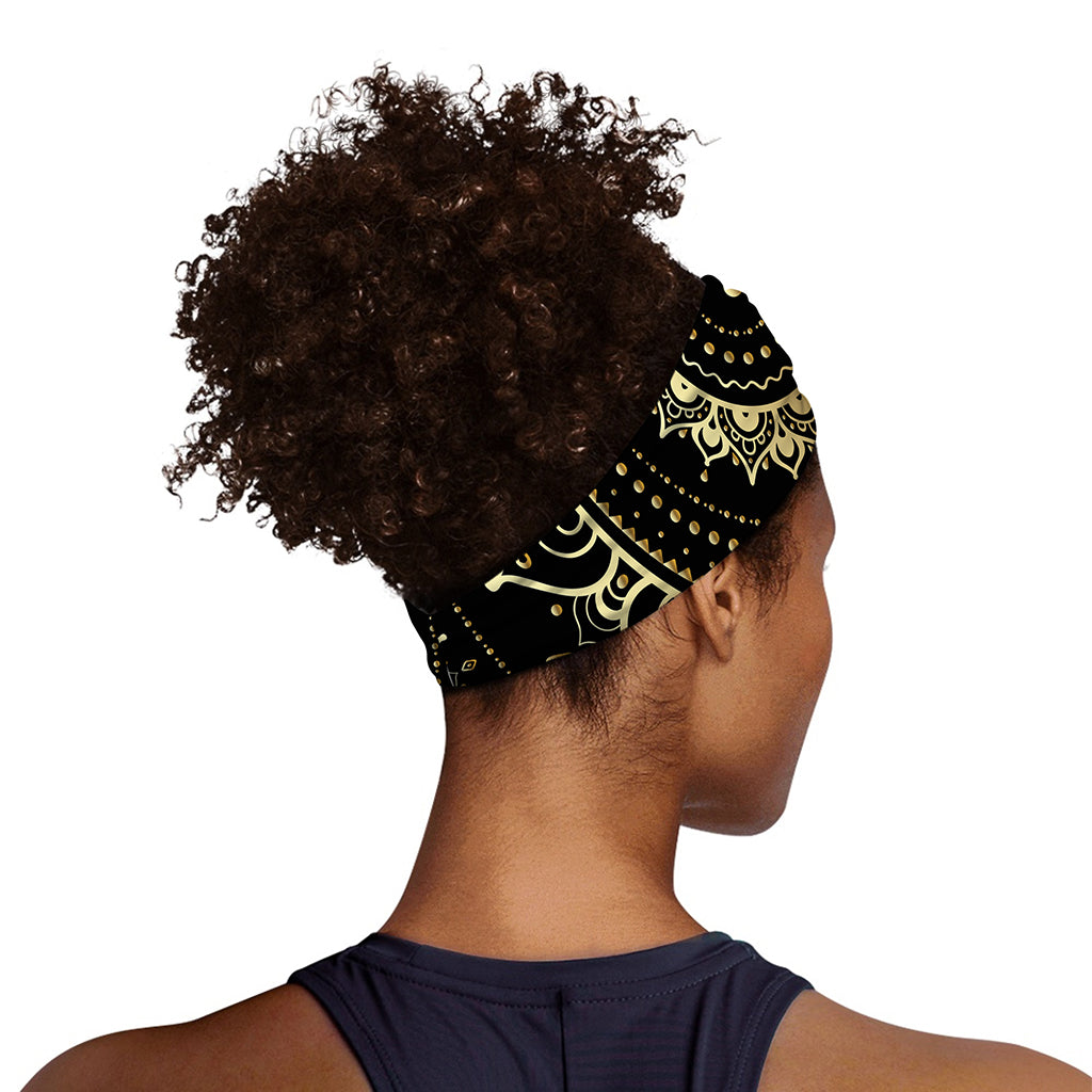 Black And Gold Mandala Print Sports Headband