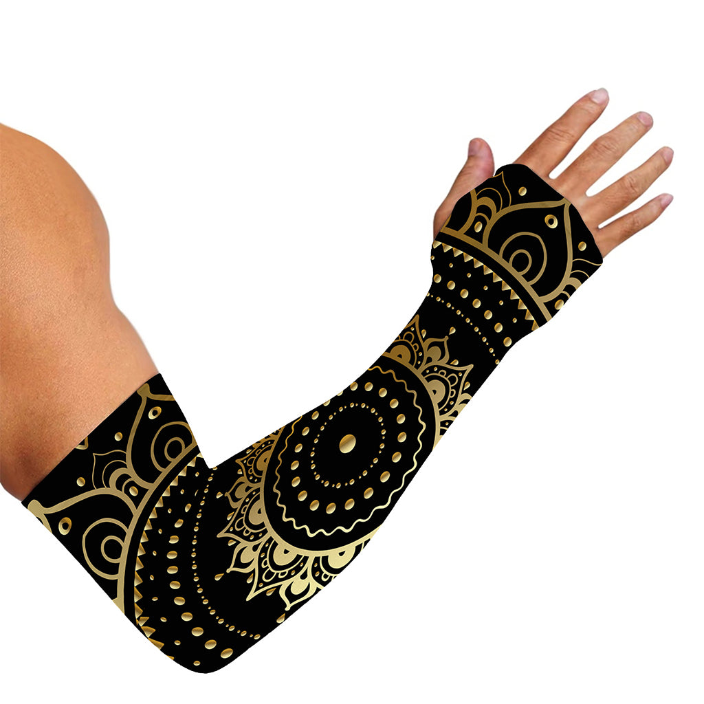 Black And Gold Mandala Print Sun Protection Arm Sleeves
