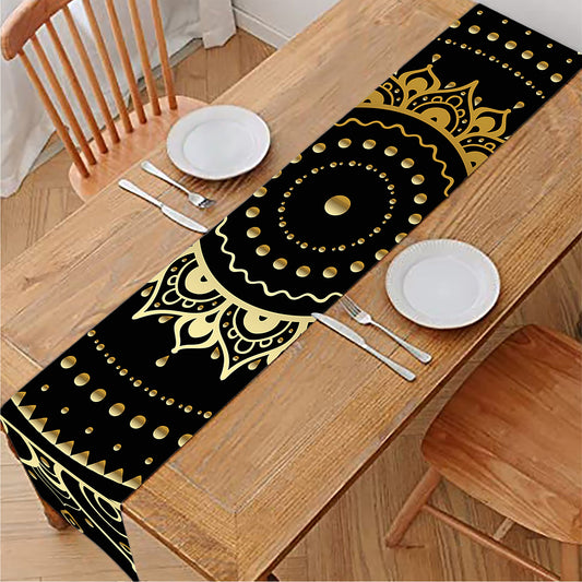 Black And Gold Mandala Print Table Runner