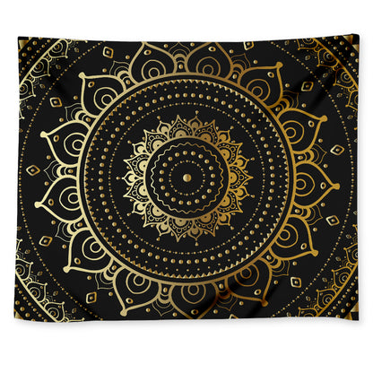 Black And Gold Mandala Print Tapestry