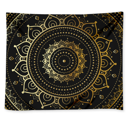 Black And Gold Mandala Print Tapestry