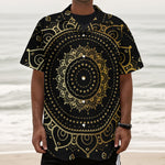 Black And Gold Mandala Print Textured Short Sleeve Shirt