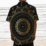 Black And Gold Mandala Print Textured Short Sleeve Shirt