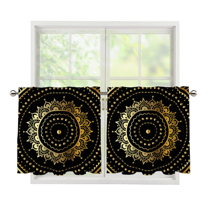 Black And Gold Mandala Print Tier Curtains