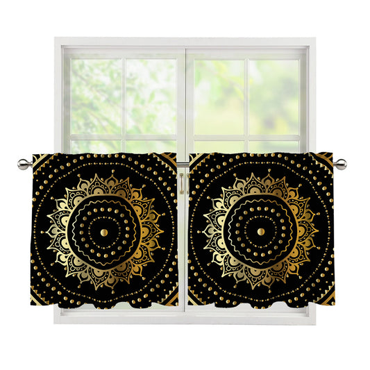 Black And Gold Mandala Print Tier Curtains