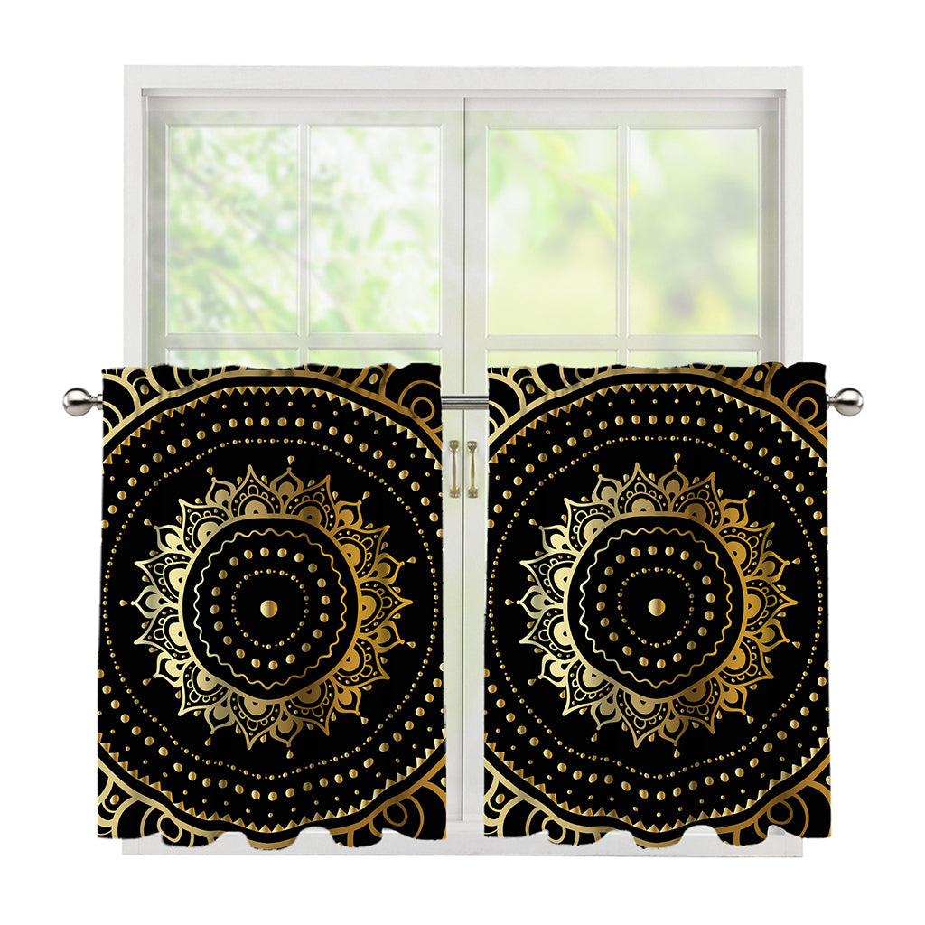 Black And Gold Mandala Print Tier Curtains