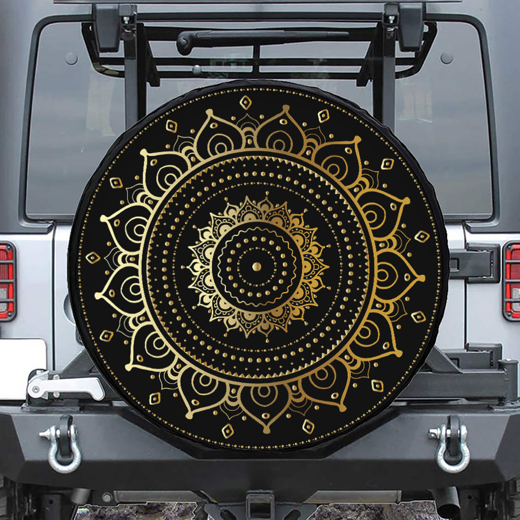 Black And Gold Mandala Print Tire Cover