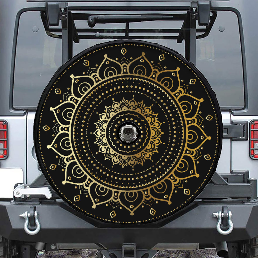 Black And Gold Mandala Print Tire Cover With Camera Hole