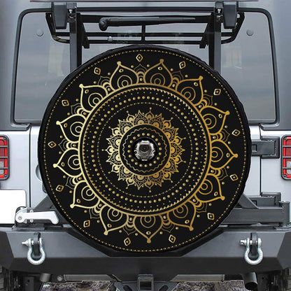 Black And Gold Mandala Print Tire Cover With Camera Hole