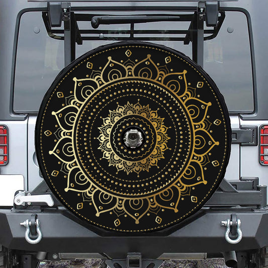Black And Gold Mandala Print Tire Cover With Camera Hole