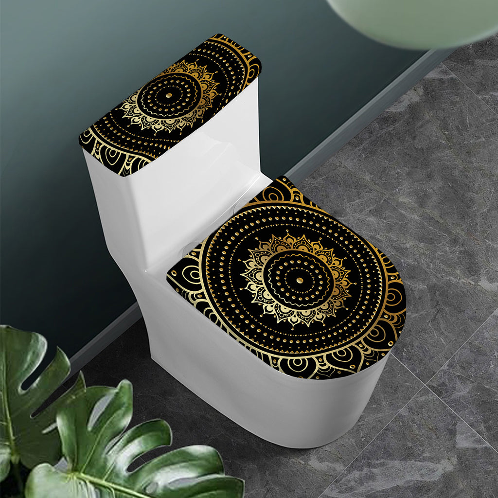 Black And Gold Mandala Print Toilet Lid And Tank Cover Set