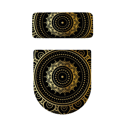 Black And Gold Mandala Print Toilet Lid And Tank Cover Set