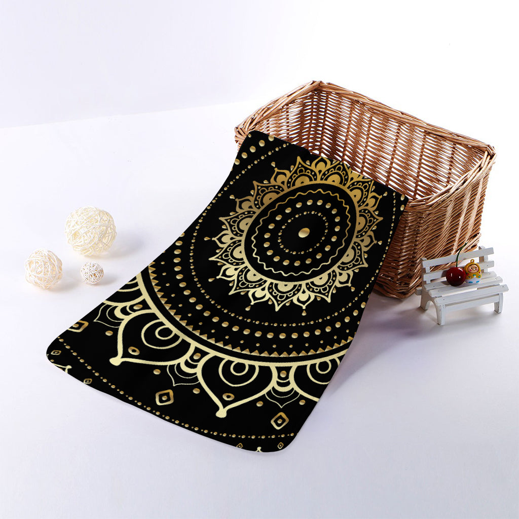 Black And Gold Mandala Print Towel