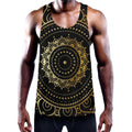 Black And Gold Mandala Print Men's Workout Tank Top