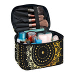 Black And Gold Mandala Print Travel Makeup Bag