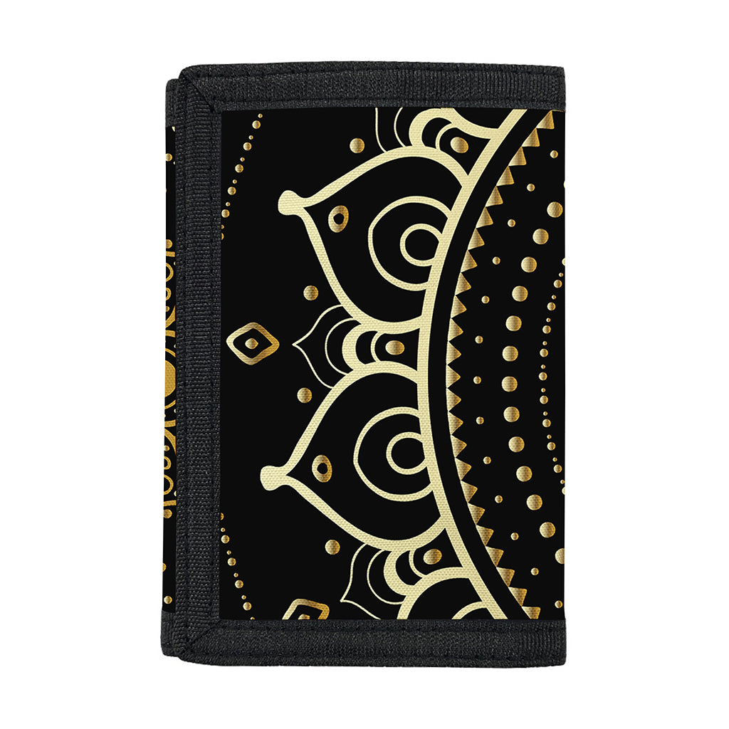 Black And Gold Mandala Print Trifold Wallet
