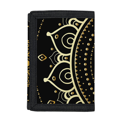 Black And Gold Mandala Print Trifold Wallet
