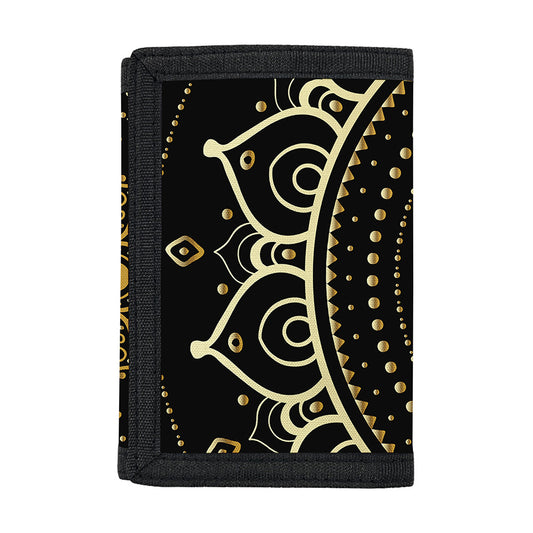 Black And Gold Mandala Print Trifold Wallet