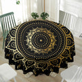 Black And Gold Mandala Print Waterproof Round Tablecloth