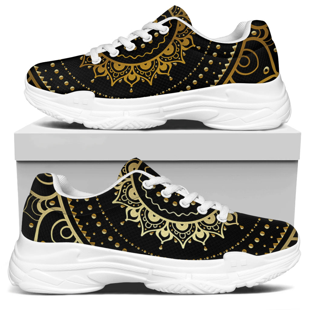Black And Gold Mandala Print White Chunky Shoes