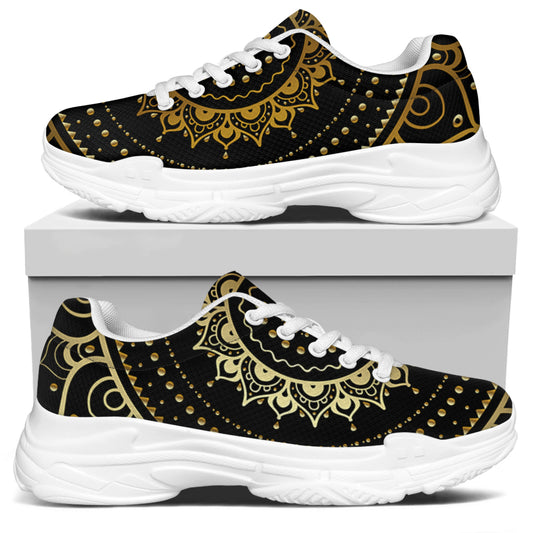 Black And Gold Mandala Print White Chunky Shoes