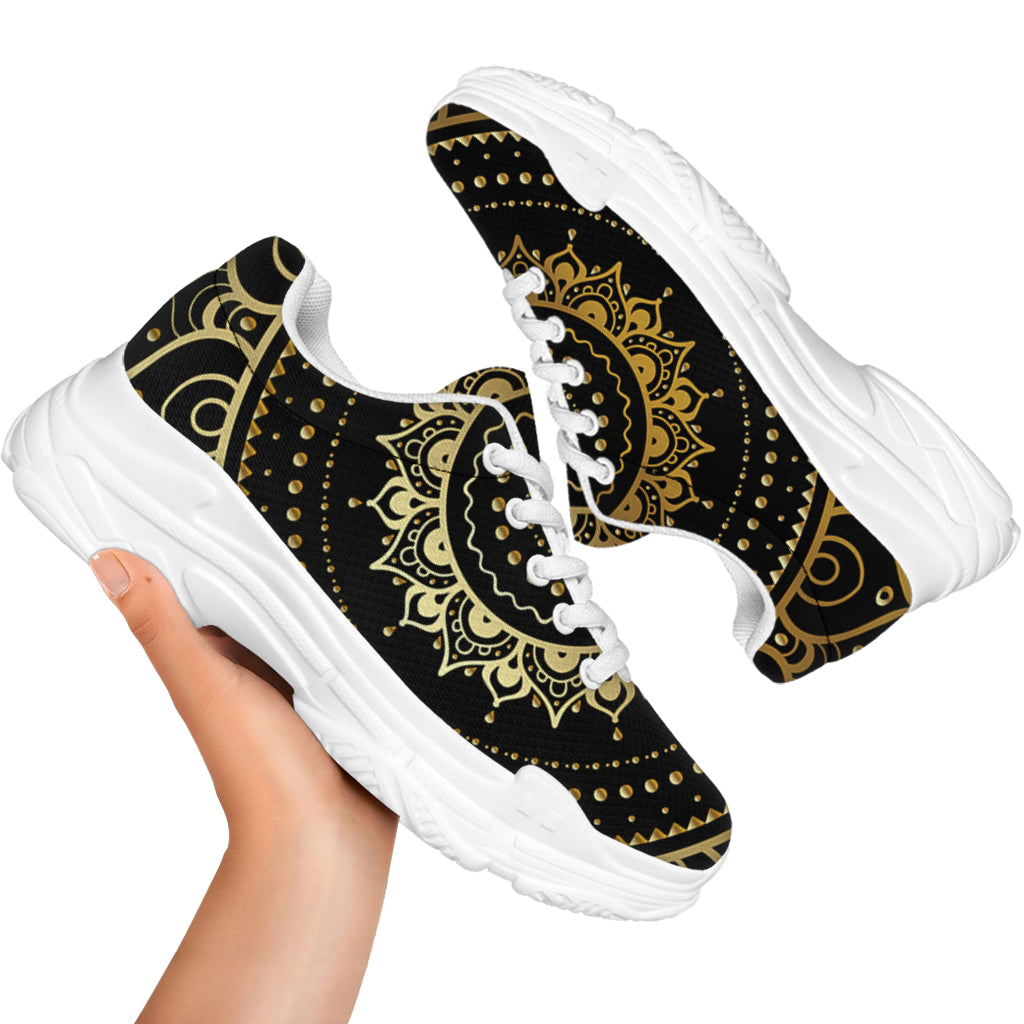 Black And Gold Mandala Print White Chunky Shoes