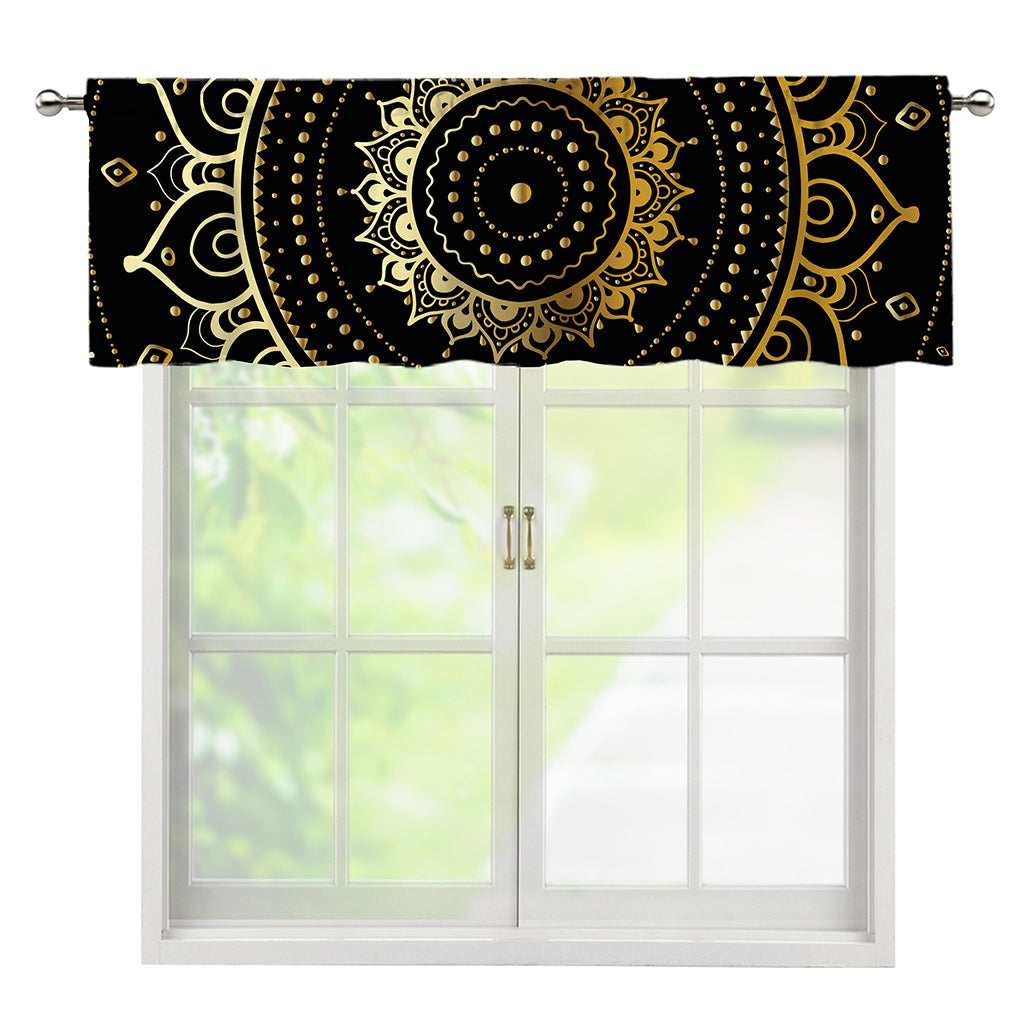Black And Gold Mandala Print Window Valance