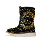 Black And Gold Mandala Print Winter Boots