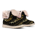 Black And Gold Mandala Print Winter Boots
