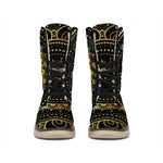 Black And Gold Mandala Print Winter Boots