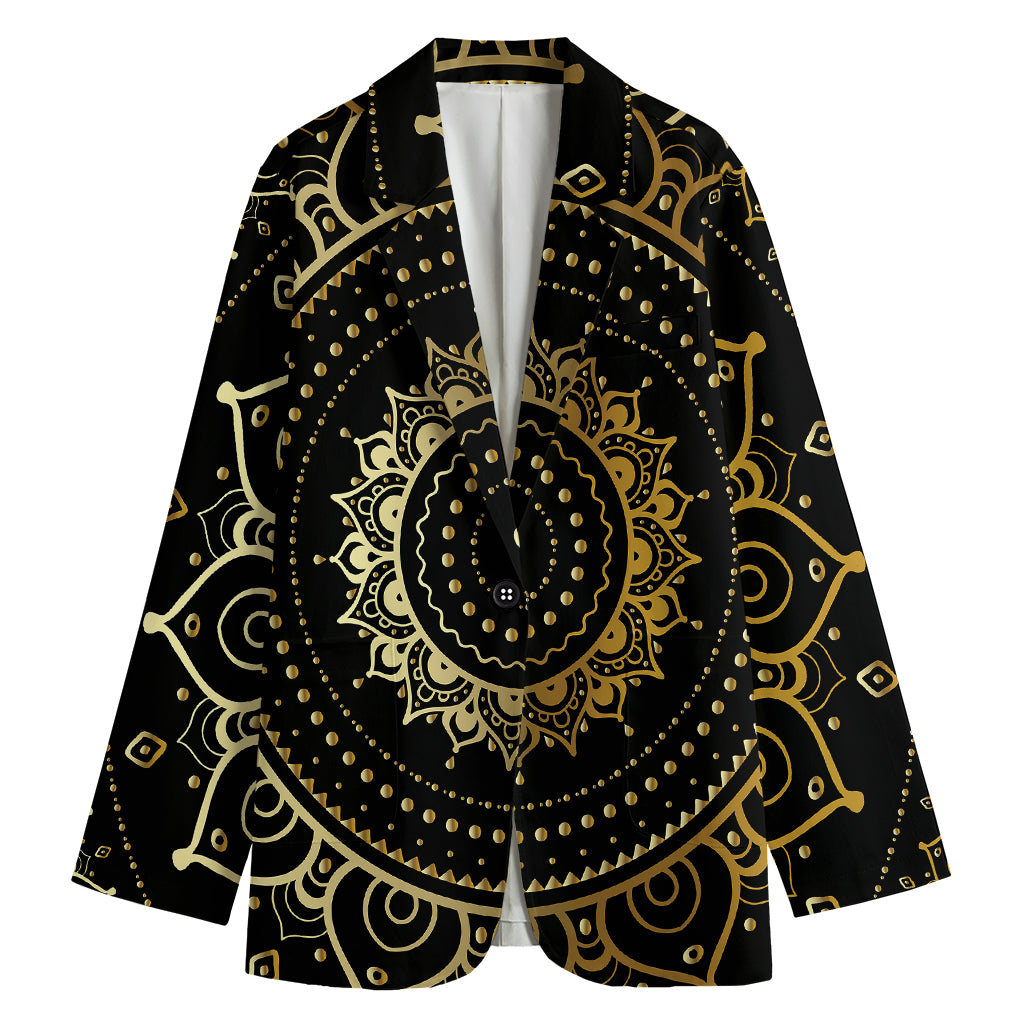 Black And Gold Mandala Print Women's Blazer