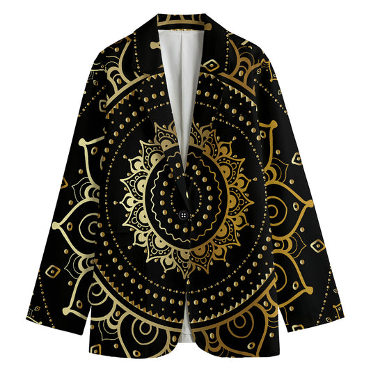 Black And Gold Mandala Print Women's Blazer