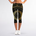 Black And Gold Mandala Print Women's Capri Leggings