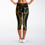 Black And Gold Mandala Print Women's Capri Leggings