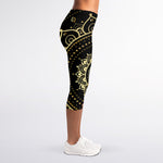 Black And Gold Mandala Print Women's Capri Leggings