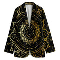 Black And Gold Mandala Print Women's Cotton Blazer