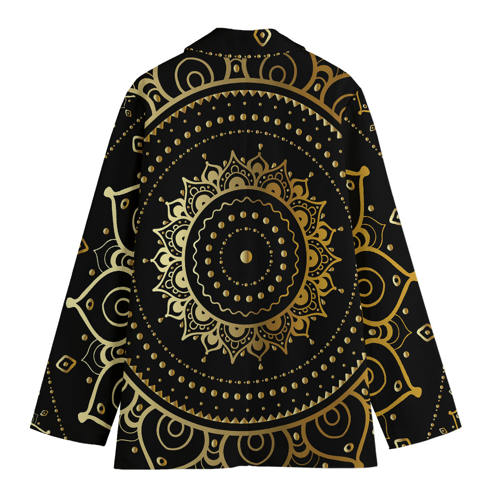 Black And Gold Mandala Print Women's Cotton Blazer