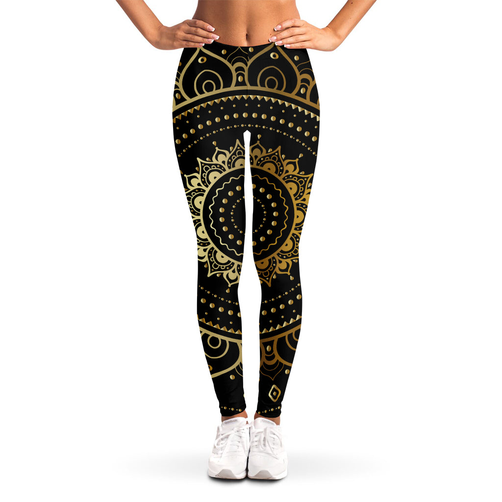Black And Gold Mandala Print Women's Leggings