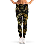 Black And Gold Mandala Print Women's Leggings
