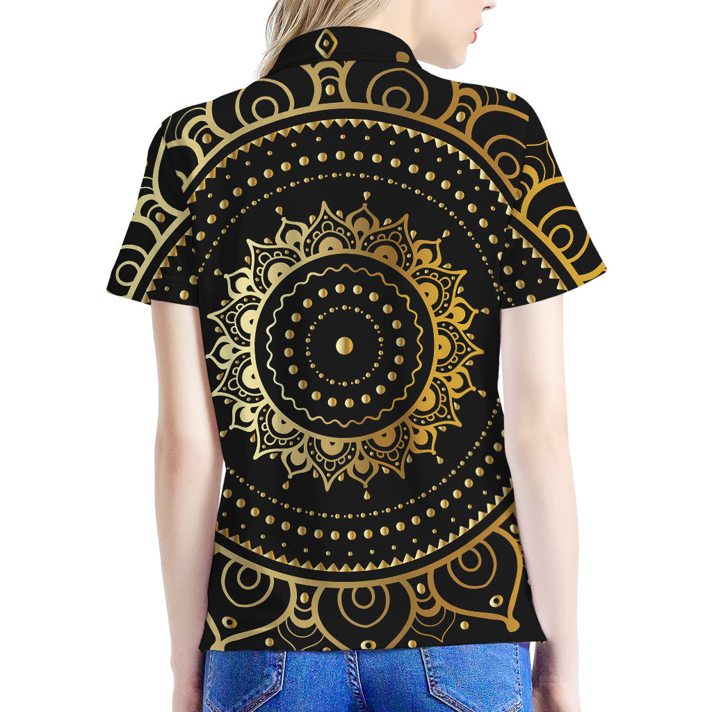 Black And Gold Mandala Print Women's Polo Shirt